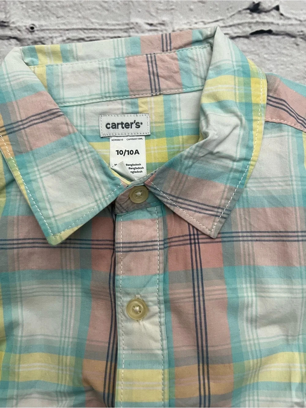 Carter's Pastel Plaid Button-Up Shirt in Mint, Peach & Yellow
